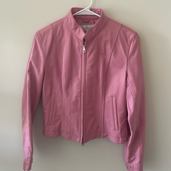 90s Y2K Pink Leather Moto Jacket - Picture 1 of 6